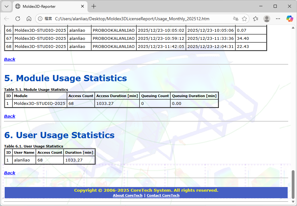 RE: 如何檢視Moldex3D模組Studio使用狀況統計?